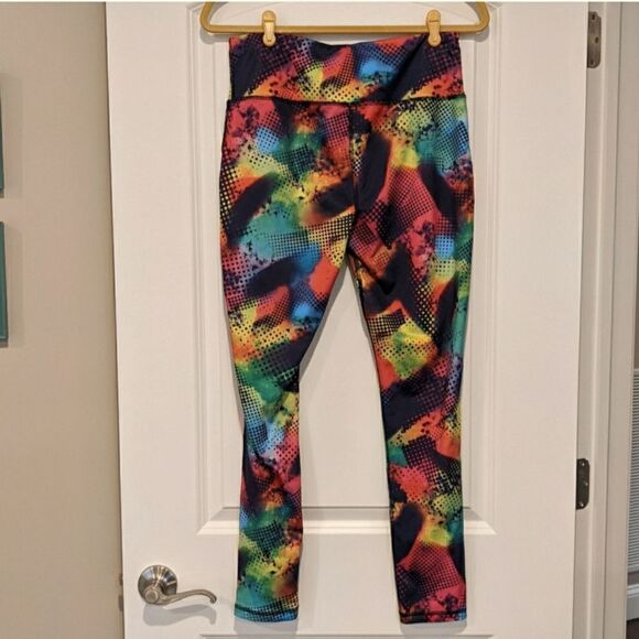 Bright Rainbow Colored Workout Leggings Sz L - Picture 2 of 5